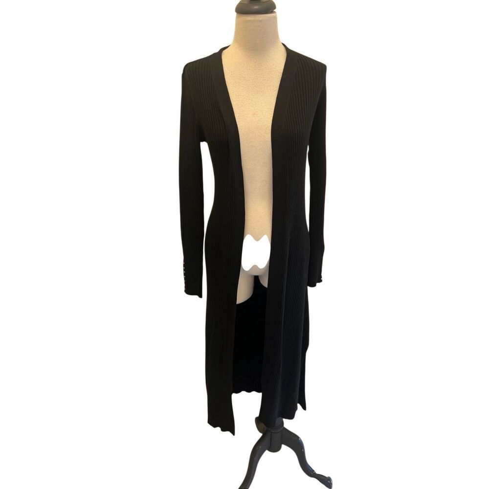 White House Black Market Women's Wool Blend Ribbed Open Duster Cardigan Medium